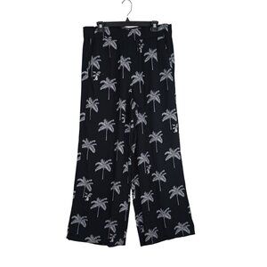 Ann Taylor Black Wide-Leg Pants With White Palm Tree Print Size Large Womens
